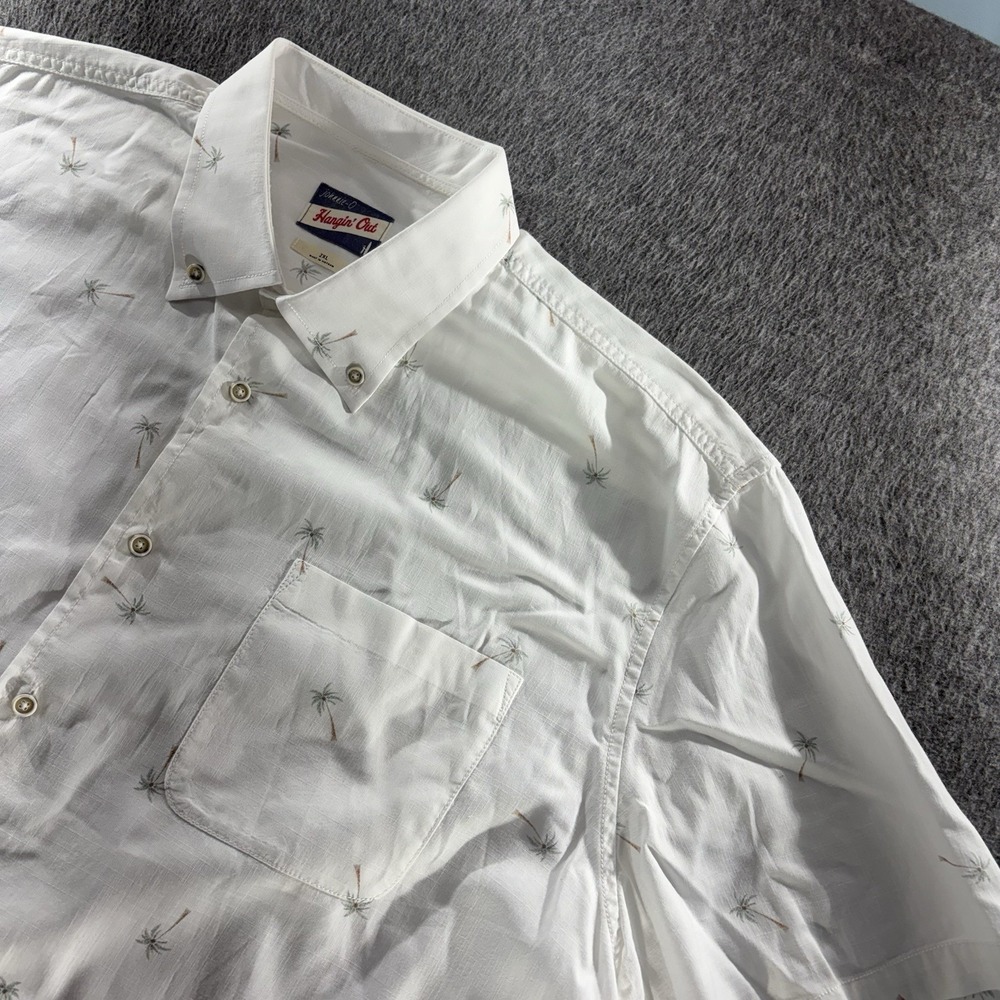 Johnnie O Shirt Mens 2XL White Hangin' Out Print Casual Palm Trees Summer
